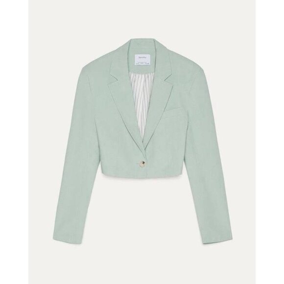 Bershka Blazer Sage Green Classy Cropped Size Small - Picture 1 of 16